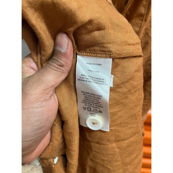 Quince -100% EUROPEAN LINEN BUTTON FRONT DRESS/orange/  M - Picture 5 of 6